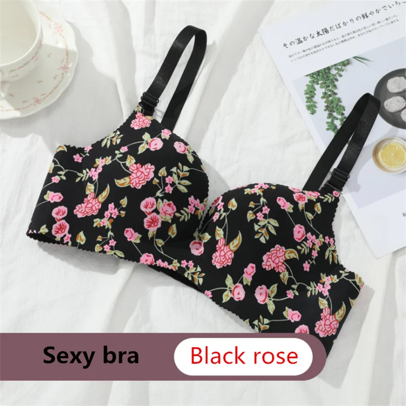 Women Flower Print Seamless Bra Sexy Lingerie Floral Push Up Bras One-Piece Underwear