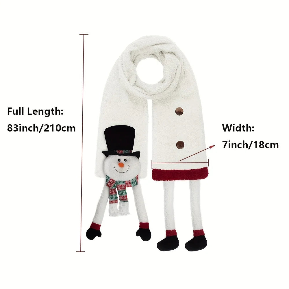 Women's Christmas Scarf Plush Warm Soft Extra-Long Snowman Santa Claus Reindeer-Patterned Scarves Winter Fashion Shawls