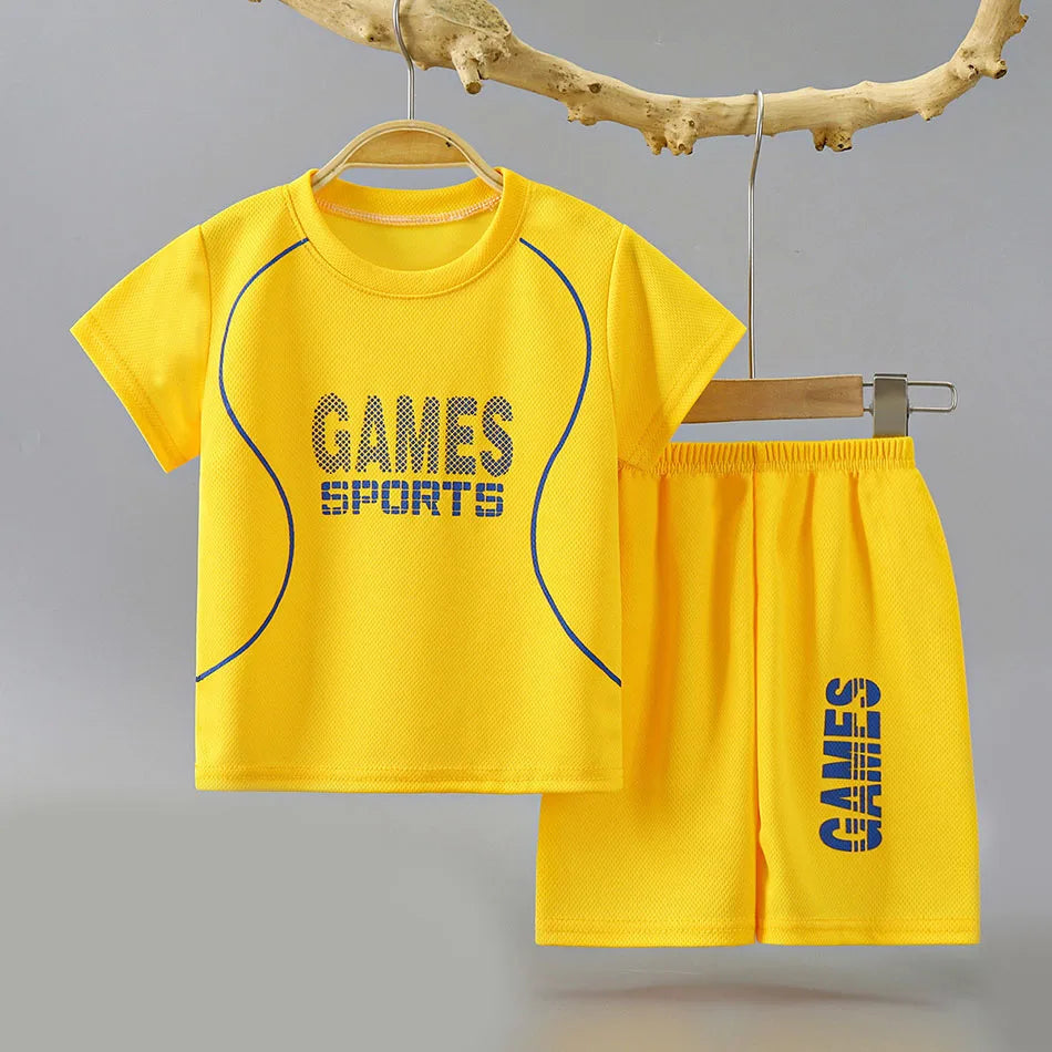 Summer Collection Boys Basketball-Inspired Quick-Dry Homewear Set Solid Color Sports Short and Sleeved Shorts Children Sets