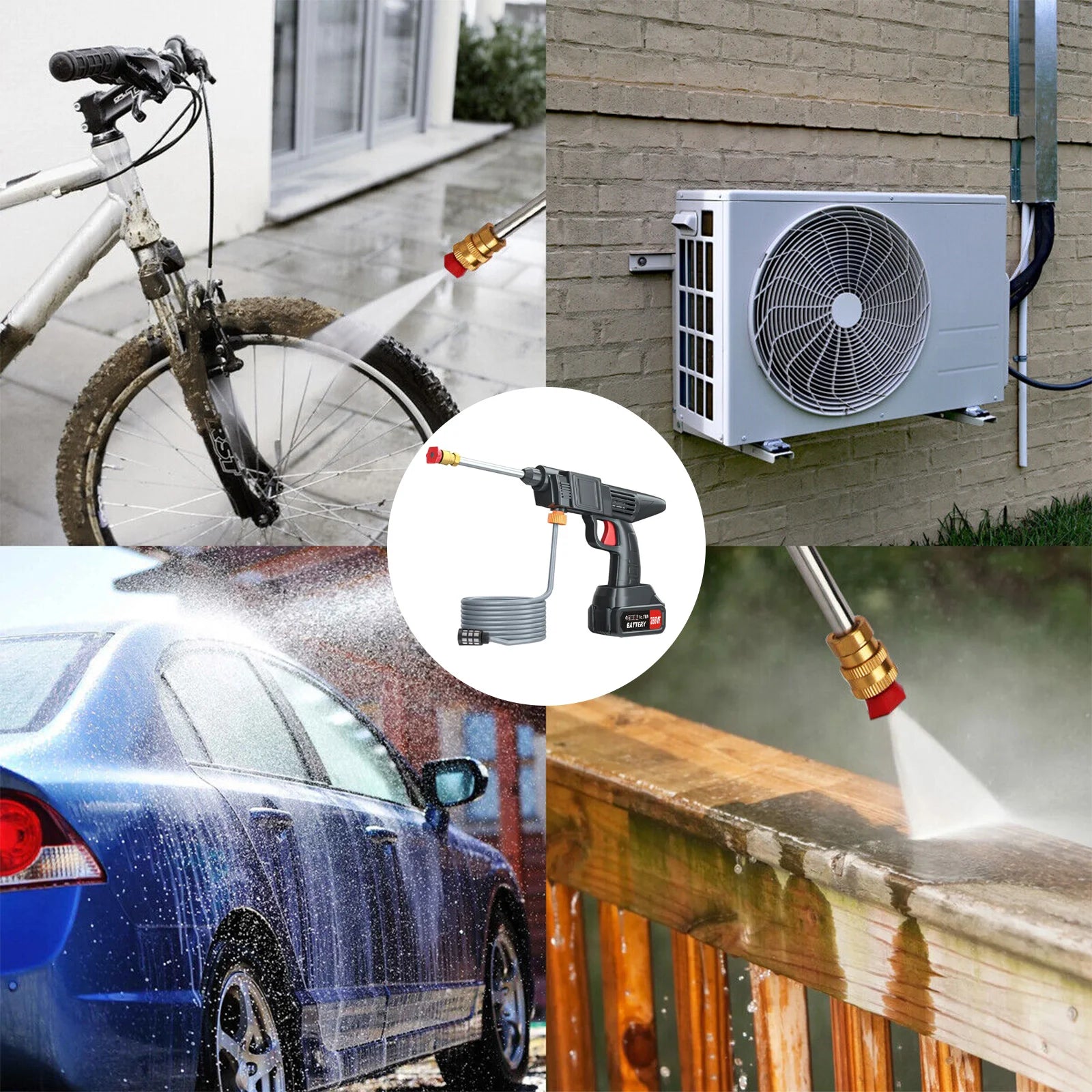 Cordless Pressure Washer Electric High Pressure Power Car Washer Gun 450w Two1200mah Battery and Charger for Car Garden Home