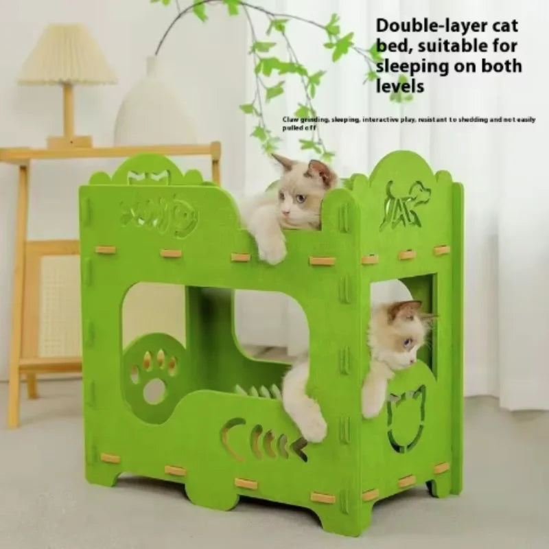 2-Layer Felt Cat House Indoor Multi-Functional Pet Bed for Large Cats And Kittens Removable Washable Breathable Scratching Board