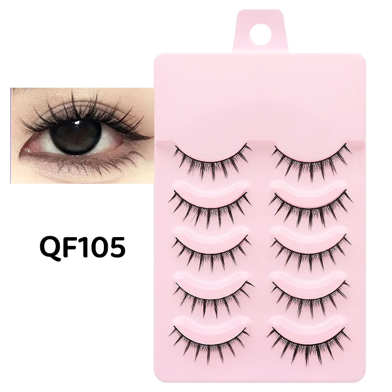 DINGSEN 5 Pairs Manga Lashes Eyes Lashes Soft Natural Long Eyelashes Fake Lashes Anime Wispy Strip False Eyelashes Makeup