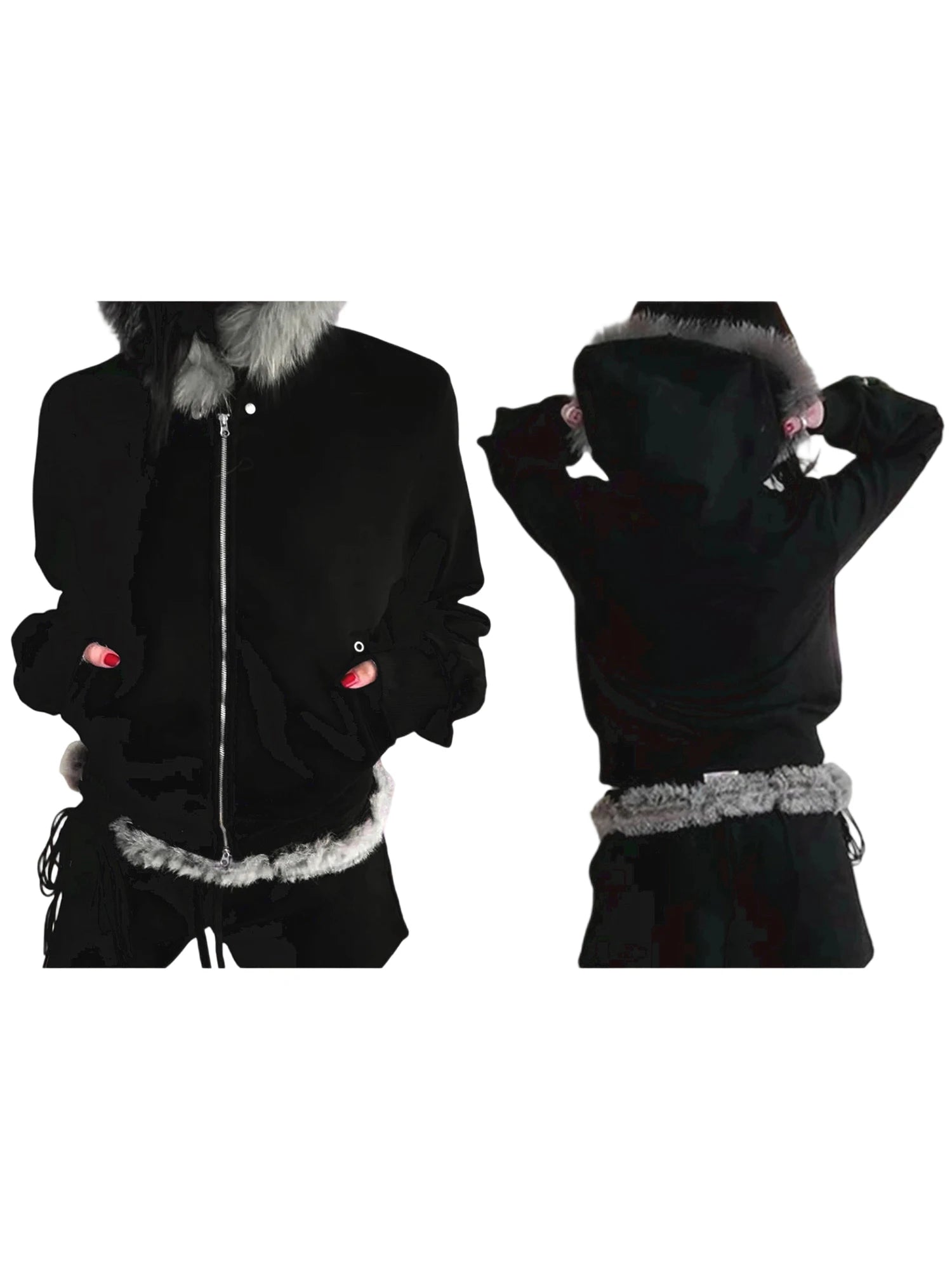 Women s Winter Warm Hooded Coat with Faux Fur Trim Long Sleeve Zipper Hoodie Jacket with 2 Pockets and Plush Lining