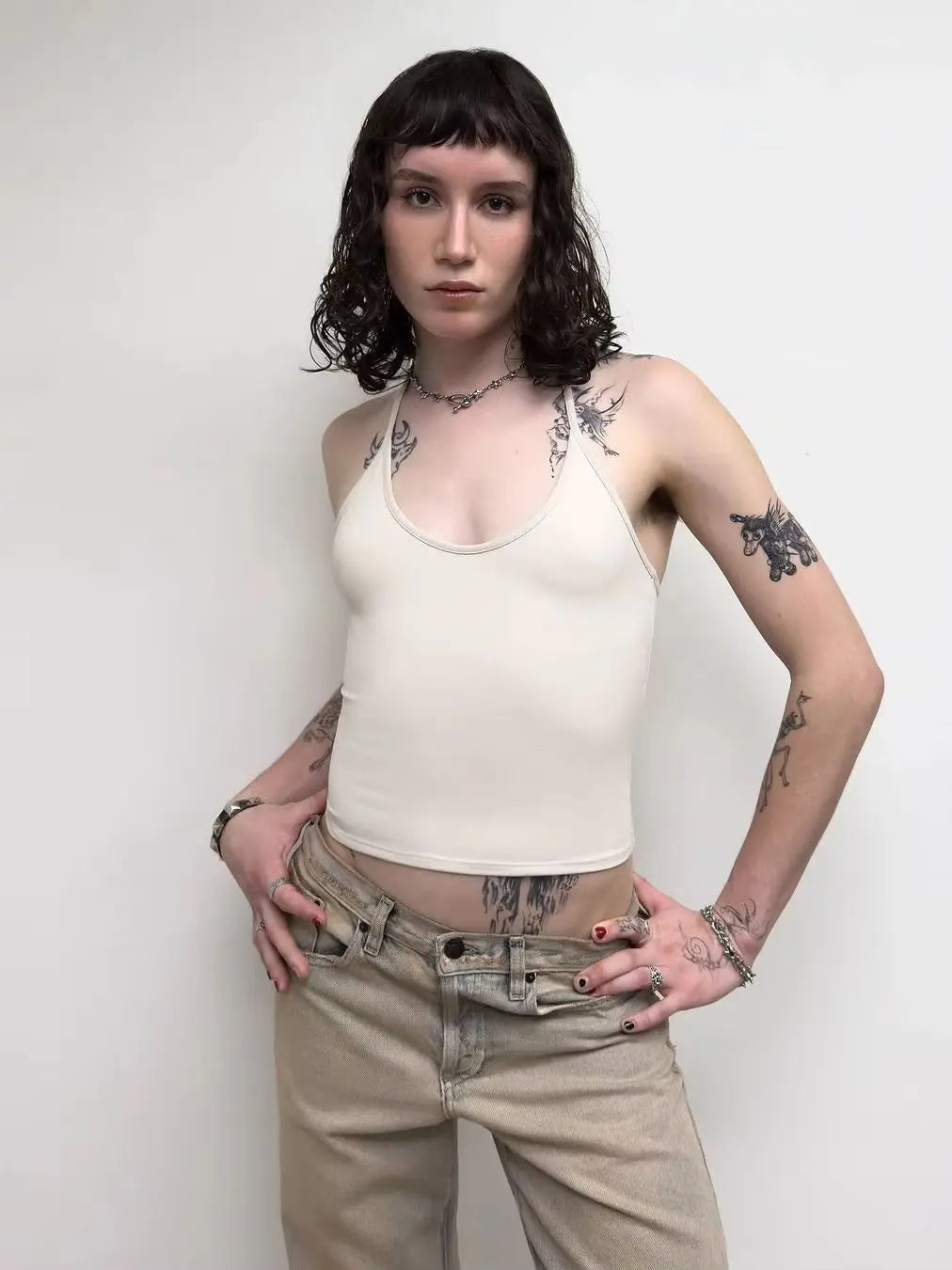 Tank Baby Blue Thin Strap Halter Small U-Neck Vest White Sexy Women's Summer Short Top