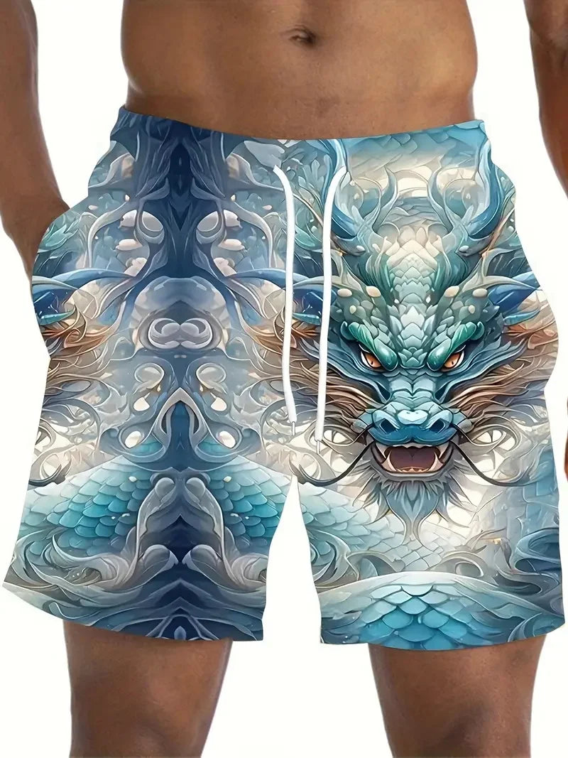 3D Dragon Print Beach Shorts Men's Plus Size Casual Swim Shorts New In Quick Dry Ice Board Short Hommes Streetwear