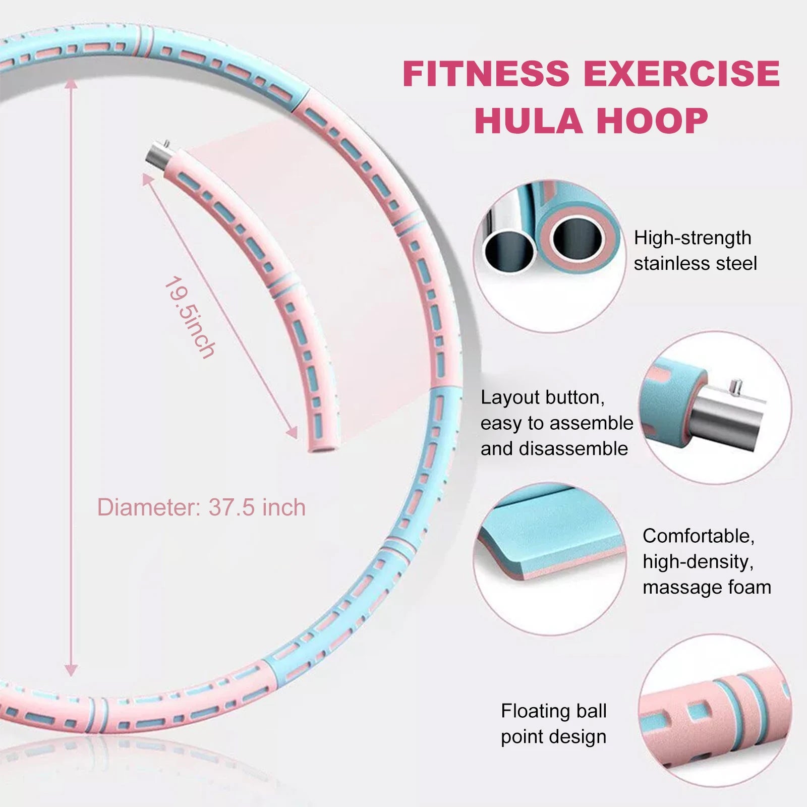 1 Piece Detachable Stainless Steel Sport Hoops Fitness Exercise Weighted Hoops Detachable Fitness Hoop for Adults Kids Women
