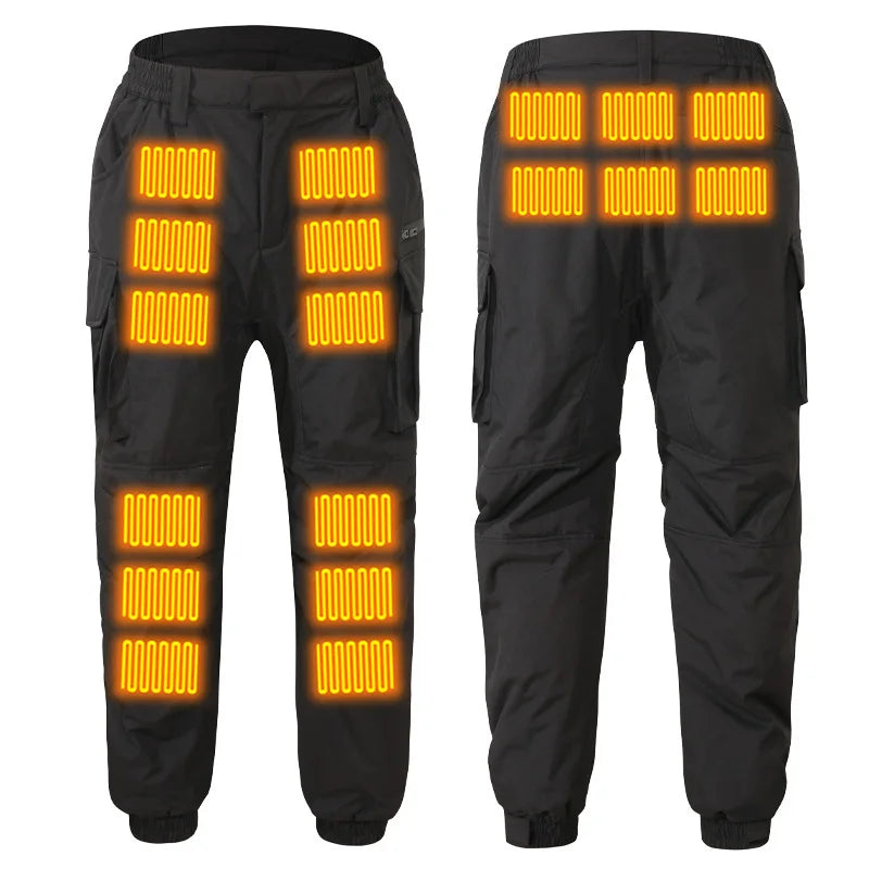 New Winter Thickened Heating Pants Unisex Casual Electric Heated Long Trousers Multiple Pockets Warm Knee Area Motorcycle Gear