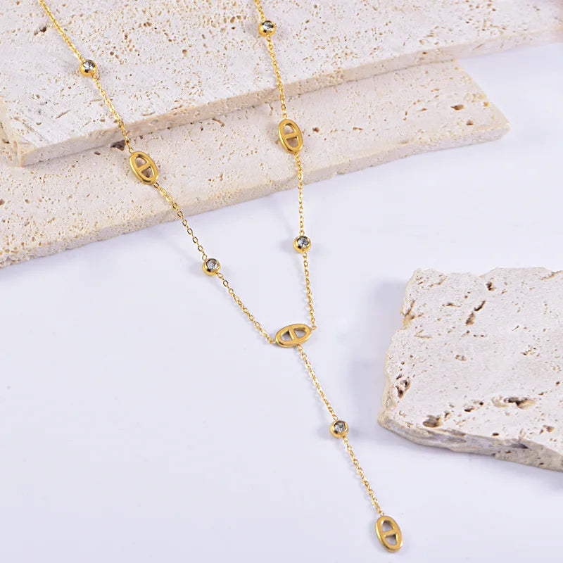 New Exquisite Titanium Steel Vintage Gold Color Long Chain Necklaces for Women Simple Metal Chain Choker Party Jewelry