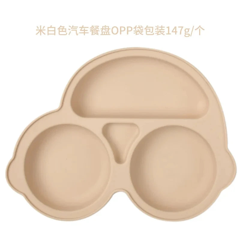 2024New Baby Safe  Silicone Suker Plate Cartoon Children Dishes Feeding Toddler Training Tableware Retro Kids Smile Face Plate