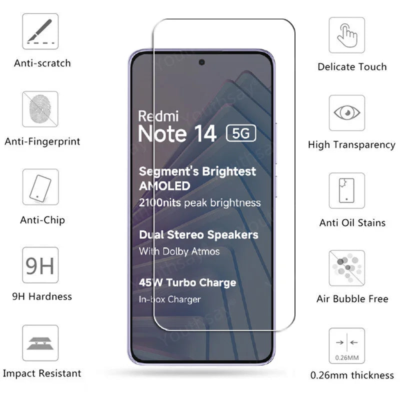 Full Gule Glass For Xiaomi Redmi Note 14 5G Tempered Glass Redmi Note 14 Screen Protector Camera Lens Film Redmi Note 14