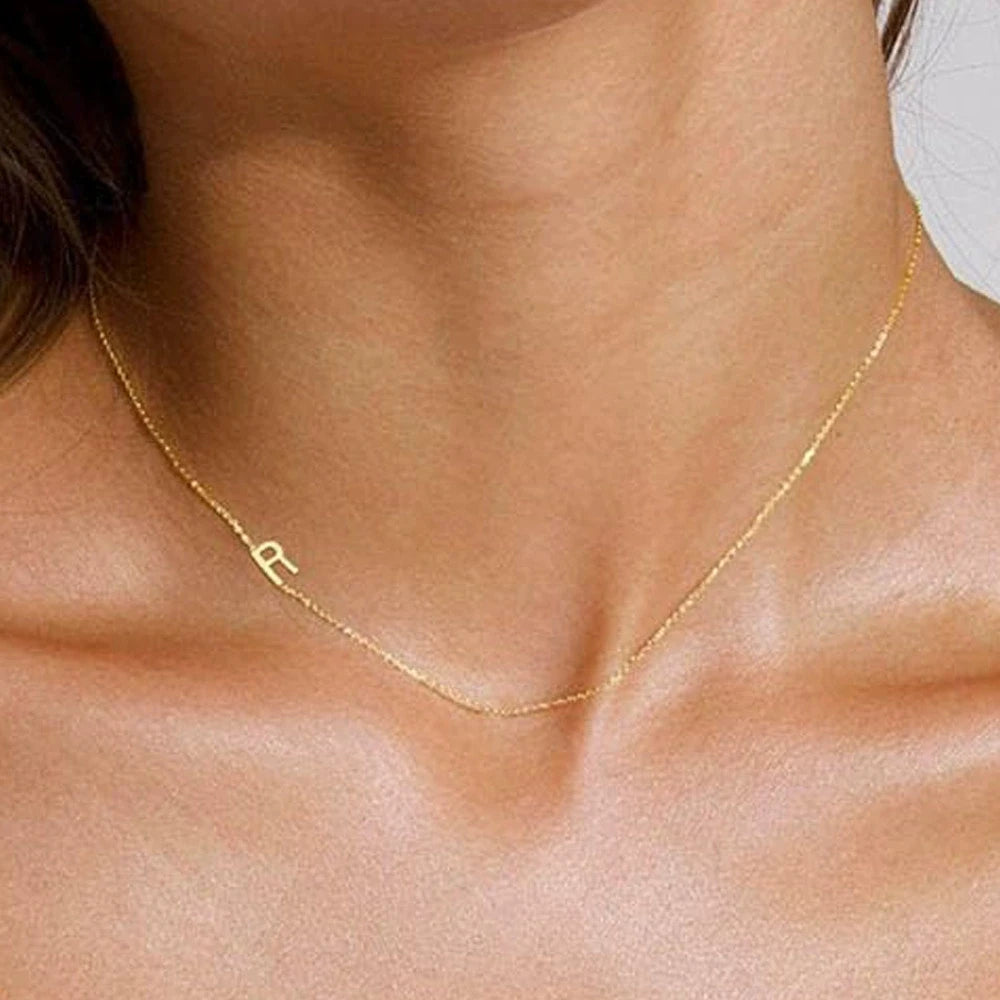 Sideways English Letter Initial Necklace 18K Gold Plated Stainless Steel Necklace Minimalist Initial Pendant Necklace for Women
