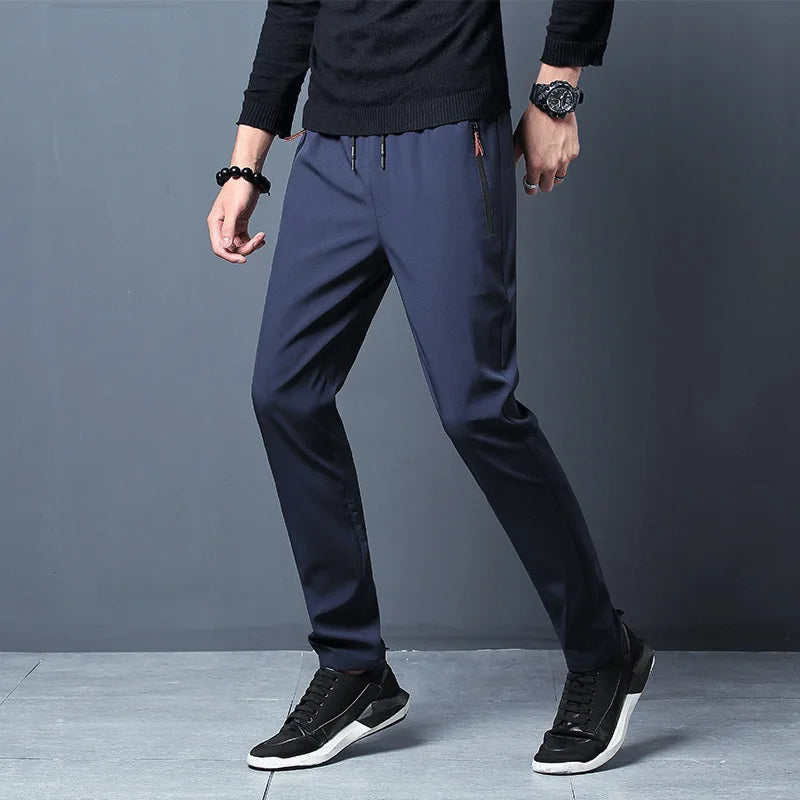 Ice Silk Men's Pants 2024 Summer New Black Gray Thin Business Casual Pants Outdoor Elastic Breathable Straight Leg Sweatpants