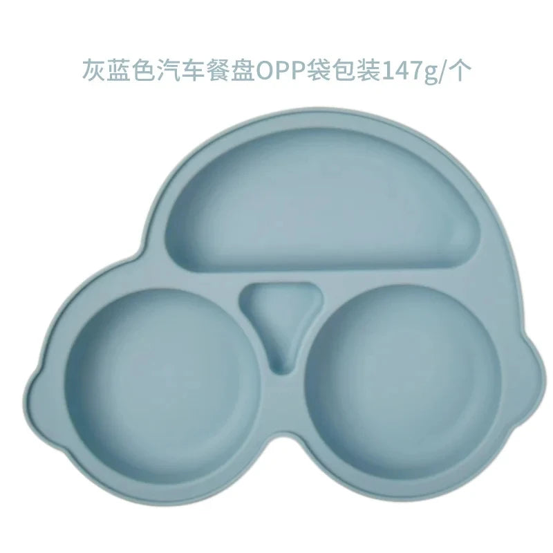 2024New Baby Safe  Silicone Suker Plate Cartoon Children Dishes Feeding Toddler Training Tableware Retro Kids Smile Face Plate