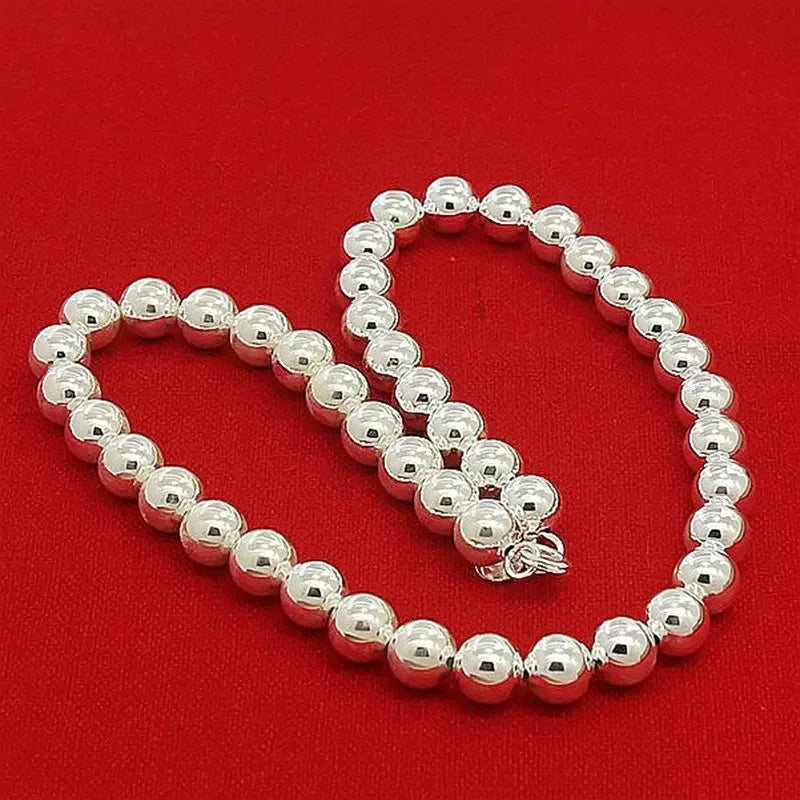 Hot 925 Sterling Silver 4MM/6MM/8MM/10MM Smooth Beads Ball Chain Necklace For Women Men Fashion Jewelry wedding accessories
