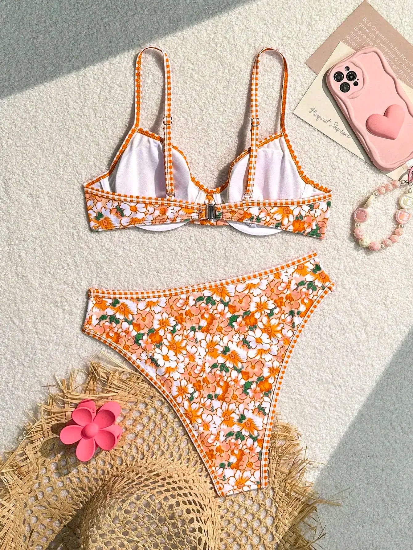 Printed bikini youth student casual holiday island vacation triangle cup split set