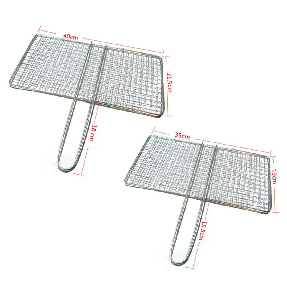 M/L Barbecue Grilling Basket Grill BBQ Net Steak Meat Fish Net Vegetable Silver Iron Mesh Clamp Barbecue Grilling Basket Grill