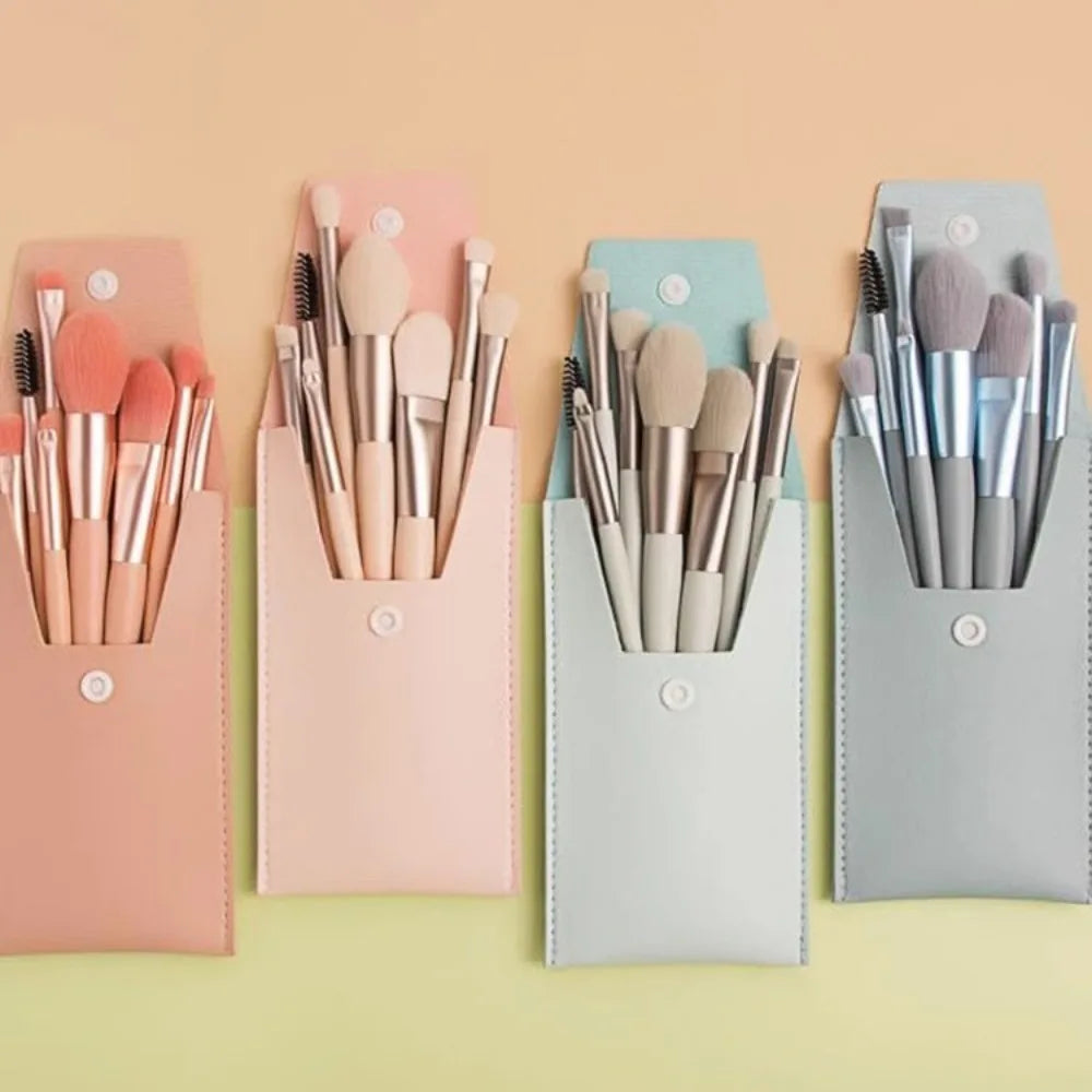 Set of 8 Soft Bristle Make Up Brushes Premium Synthetic With Bag Eyeshadow Brush Eye Facial Beauty Foundation Brush