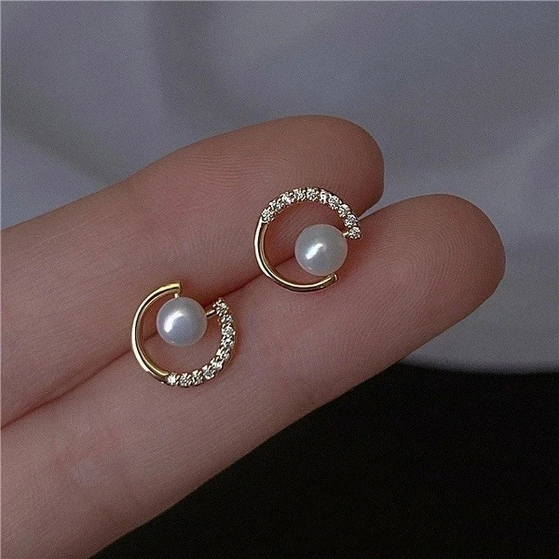 Upscale 14k Gold Jewelry Real Gold  Earrings Zircon Pearl Twist Luxury Stud Earrings for Women Brincos Pendientes Bijoux