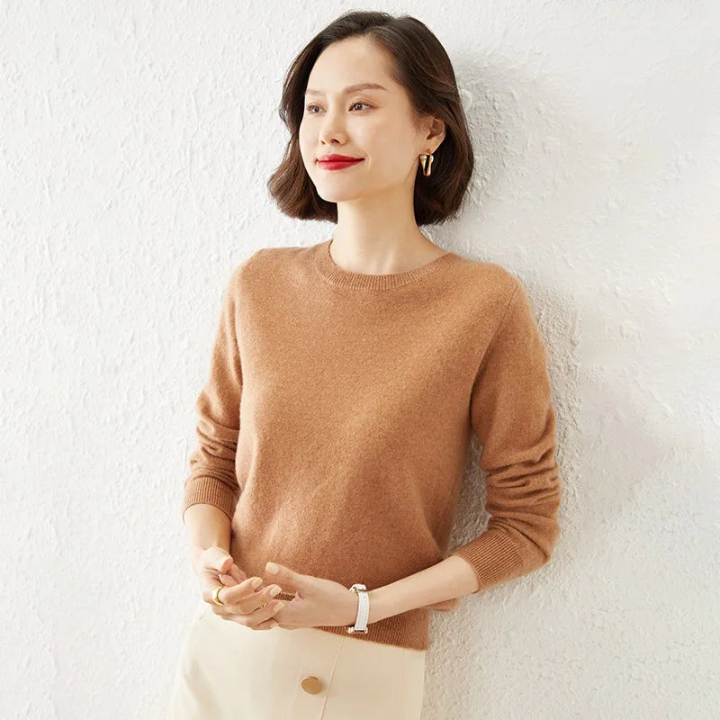 Autumn And Winter Cashmere Sweater Women's Crew Neck Pullover Casual Knitted Top Women's Short Undercoat Fashion 18 Colors