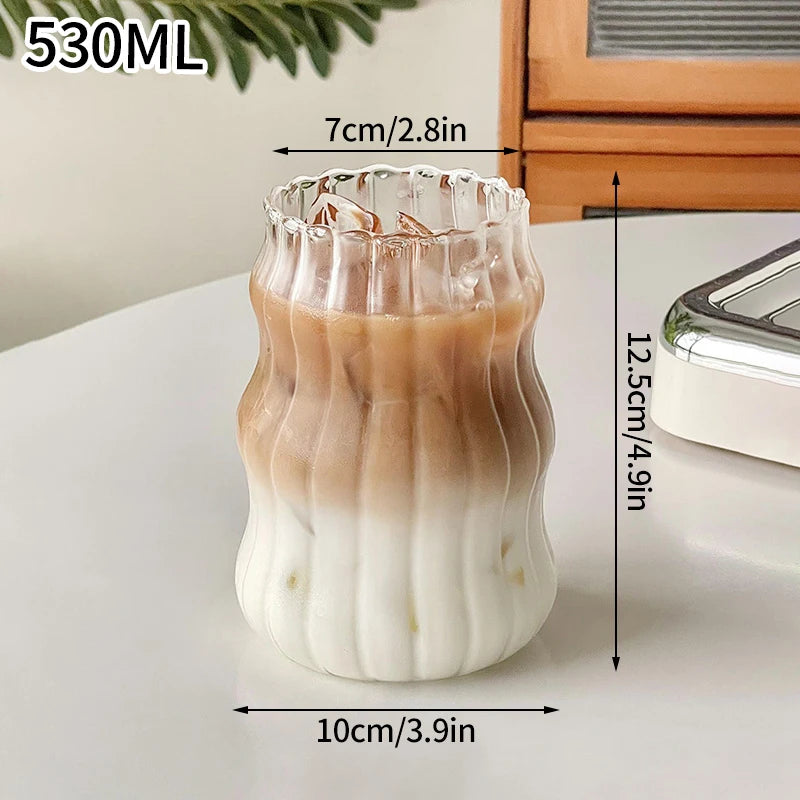 Transparant Drinking Glass Cup Creative Wave Shape Iced Coffee Tumbler Cup Juice Milk Tea Mug Drinkware Water Glasses Ripple Mug