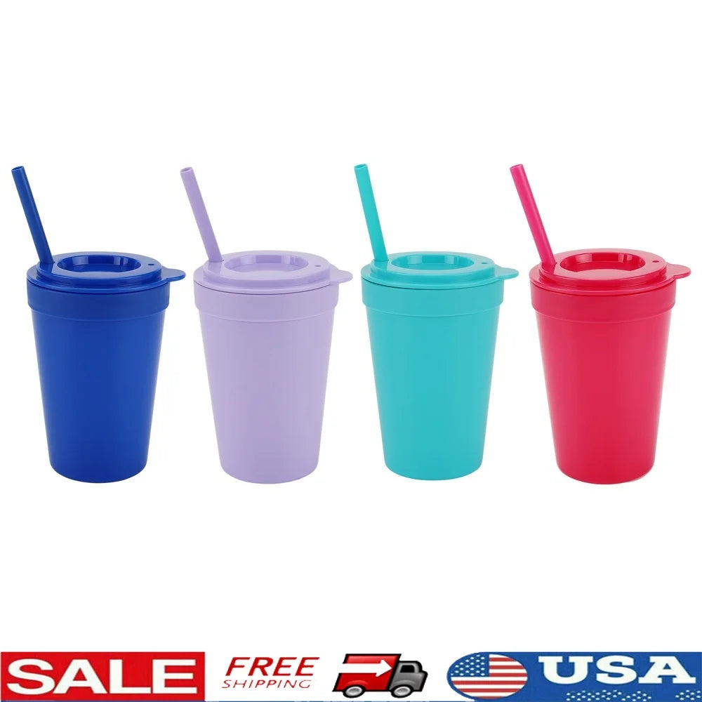 4-Pack 15oz Plastic Tumblers with Lids Straws Dishwasher Safe Spill Proof Kids Drinkware Set Perfect Picnics Playdates