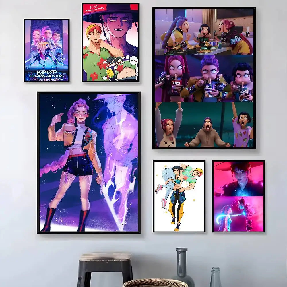 Hot Movie K-pop D-Demon H-Hunters Anime Poster Waterproof HD Art Wall Decal Self-Adhesive Print. Aesthetic Home Room Decor for L