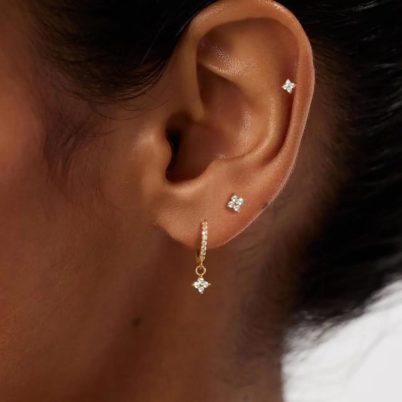 New Design Gold Color Earrings Stack Hoop for Women Girl Unique Zircon Flower Stud Earring Lobe Helix Cartilage Piercing Jewelry