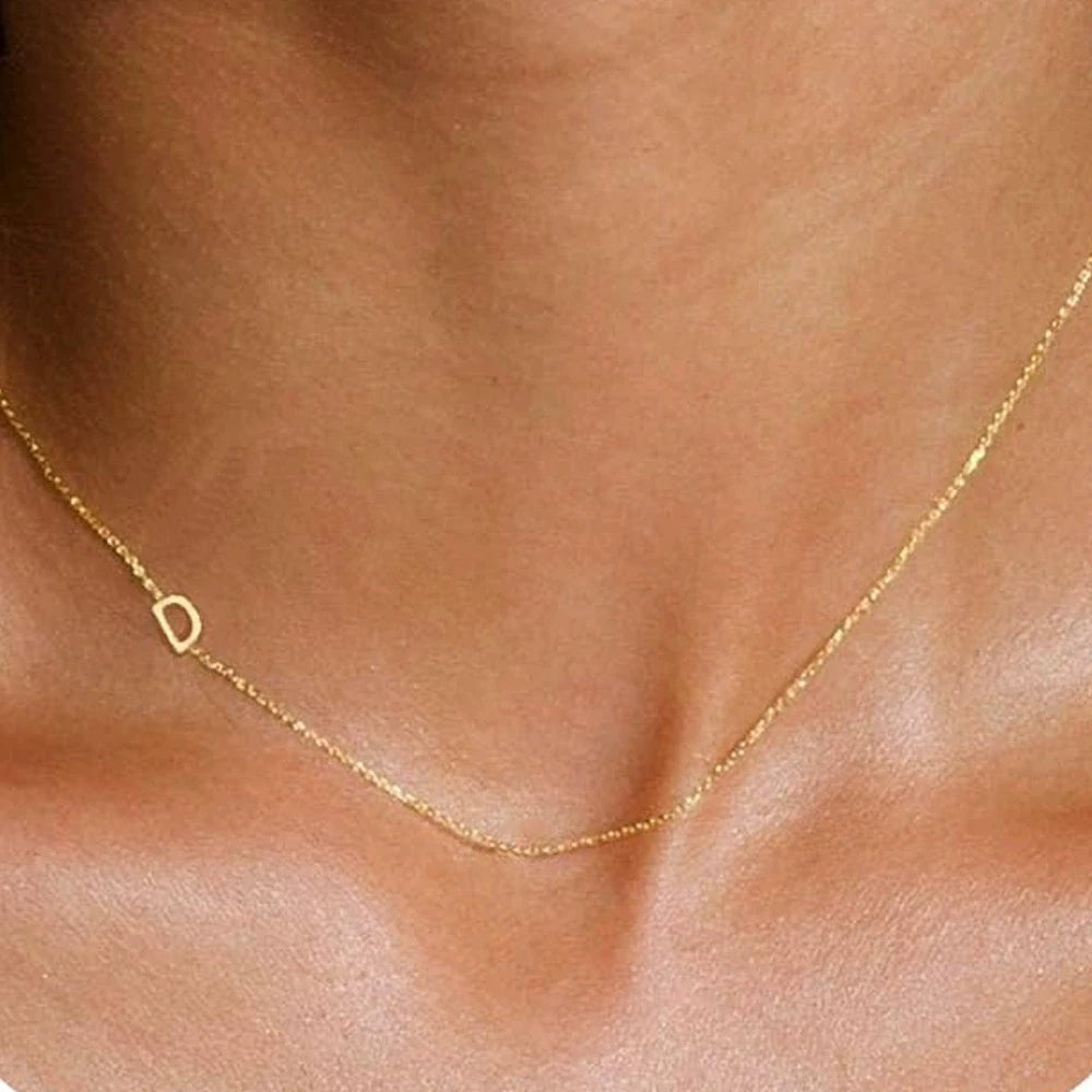 Sideways English Letter Initial Necklace 18K Gold Plated Stainless Steel Necklace Minimalist Initial Pendant Necklace for Women