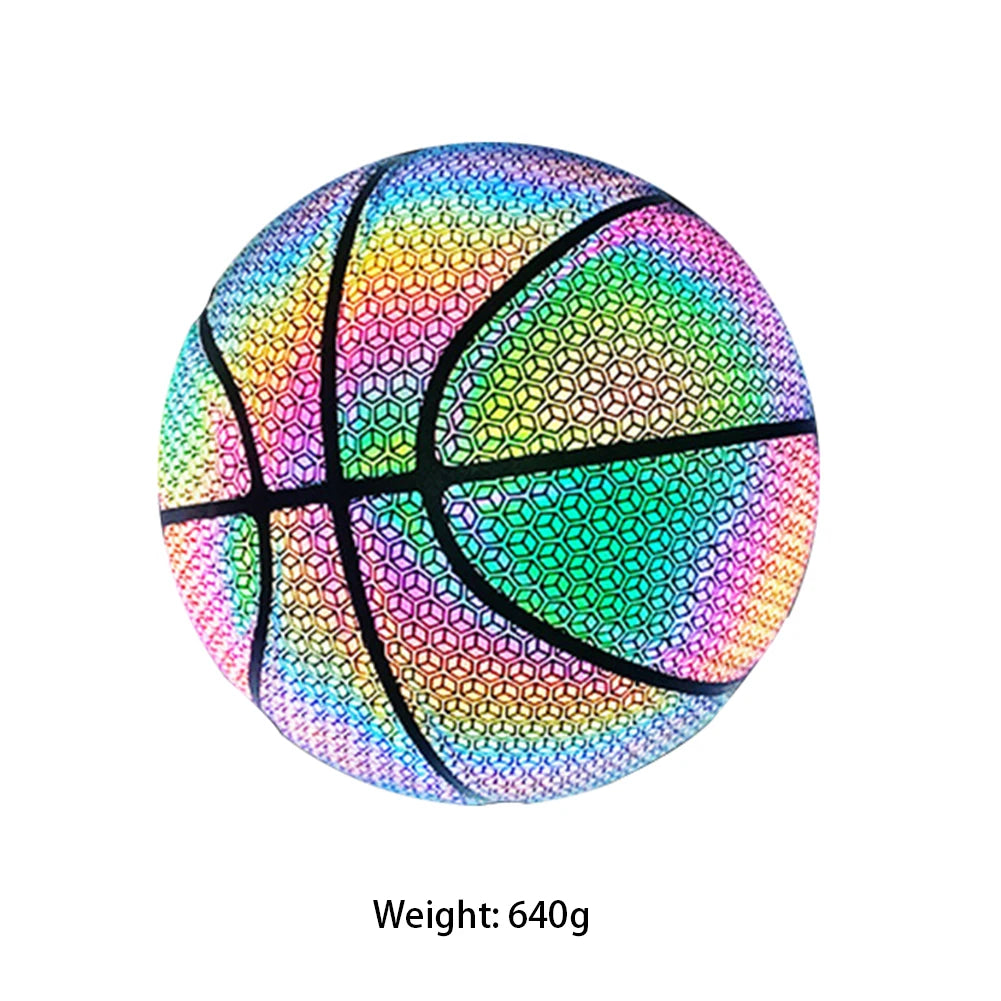 Luminous Basketball Replacement Holographic Glowing Reflective Basketball Luminous Glow Ball for Daily Exercise
