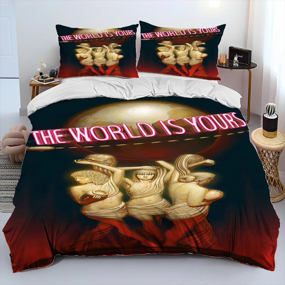 Movie Scarface Tony 3D Printing Comforter Bedding Set,Duvet Cover Bed Set Quilt Cover Pillowcase,King Queen Size Bedding Set Kid