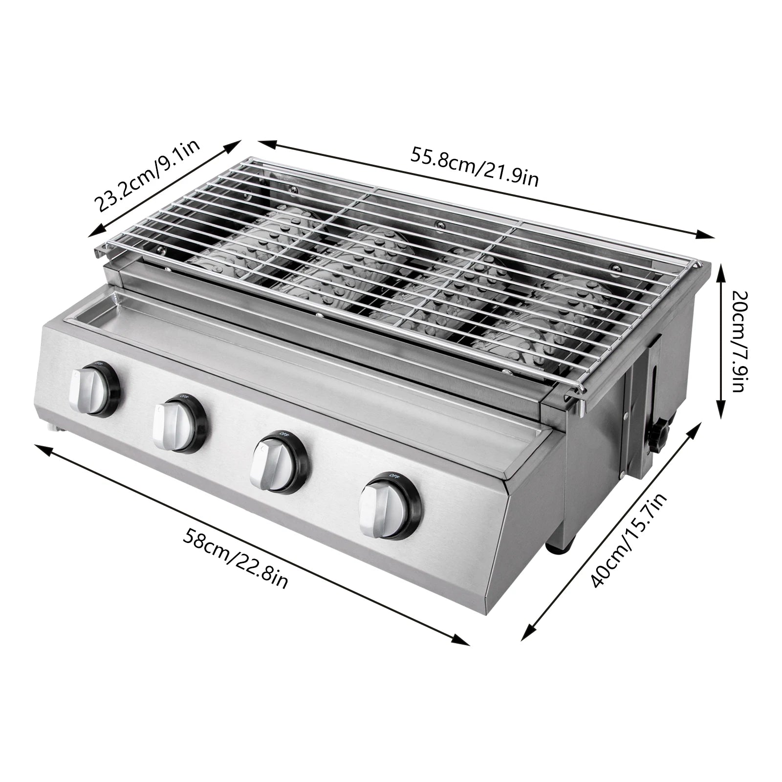 Professional 4-Burner Stainless Steel Portable Tabletop Propane/LPG Gas Grill ,Smokeless for Camping & Indoor/Outdoor BBQ