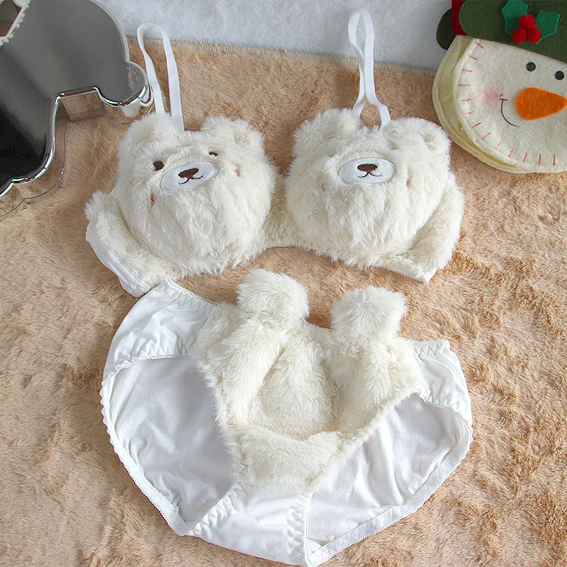 Soft Cute Bear Japanese-style Lingerie Women Winter Cartoon Plush Comfortable And Adorable Girl Bra Sexy Hot Lingerie Sexy Bras