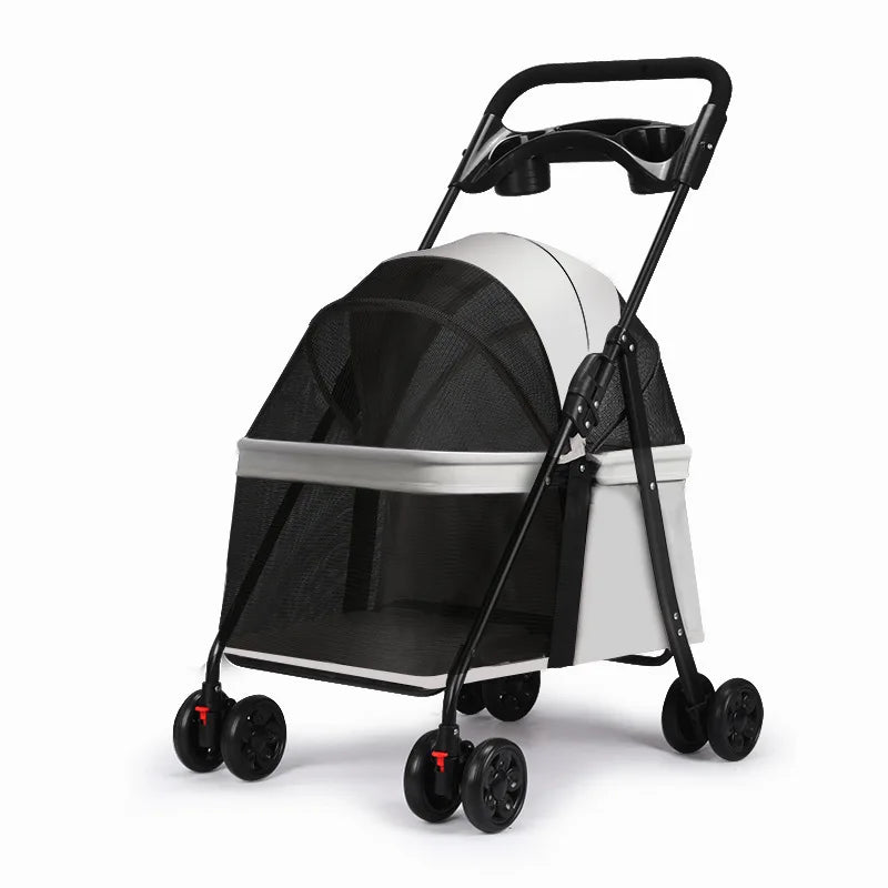 Foldable Pet Stroller Cats/Dog Carriers Comfortable Breathable Puppy Teddy Transport Trolley Outdoor Lightweight Dogs Basket