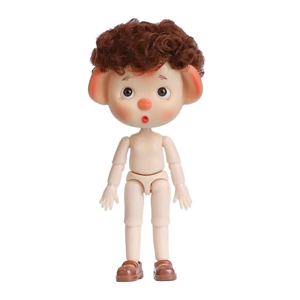 Beautiful 1/12 BJD Movable Joint Doll Body Toys Moveable Nude 12 Ball Jointed Doll Pig Head 3D Doll Head with Hair Gift