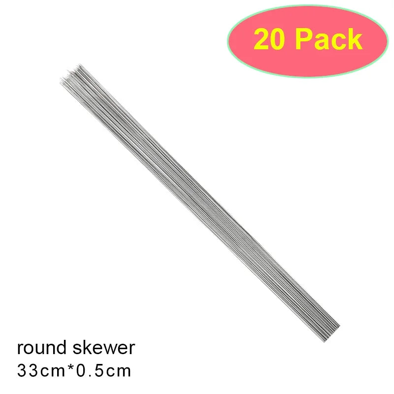 50Pcs Reusable Stainless Steel Barbecue Skewer with Wooden Handle BBQ Skewers Kebab Iron Stick for Outdoor Camping Picnic Tools