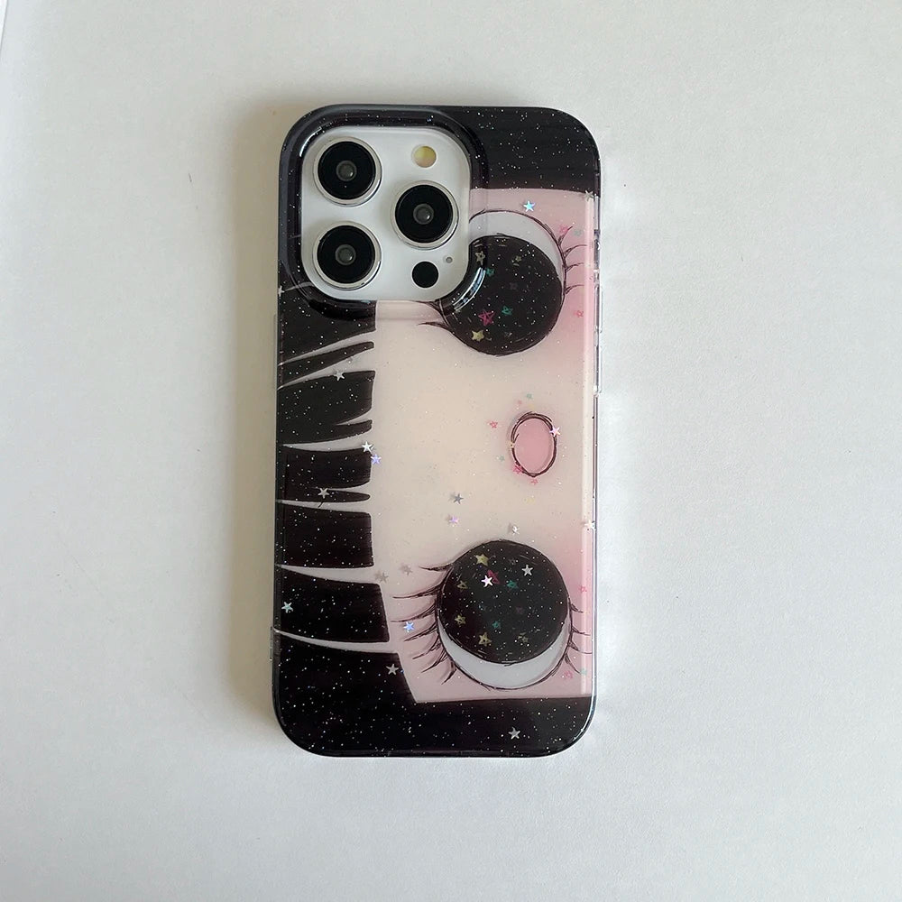 Cartoon Anime Shinning Eyes Cute Phone Case for IPhone 17 16 15 14 13 Pro Max Girl Glittering Big Eyes Back Phone Cover Capa