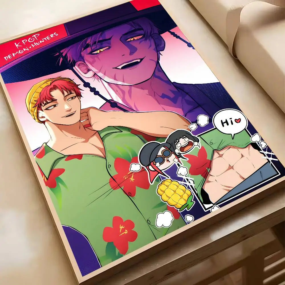 Hot Movie K-pop D-Demon H-Hunters Anime Poster Waterproof HD Art Wall Decal Self-Adhesive Print. Aesthetic Home Room Decor for L