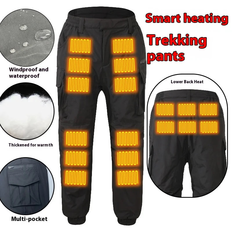 New Winter Thickened Heating Pants Unisex Casual Electric Heated Long Trousers Multiple Pockets Warm Knee Area Motorcycle Gear