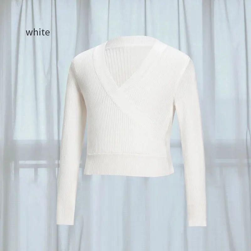 Girls Ballet Sweater Kids Ballet Tops Dance Knitwear Sweater Warm Thermal Dance Coat Boat Neck Knitted Jacket Dance Tops Girls