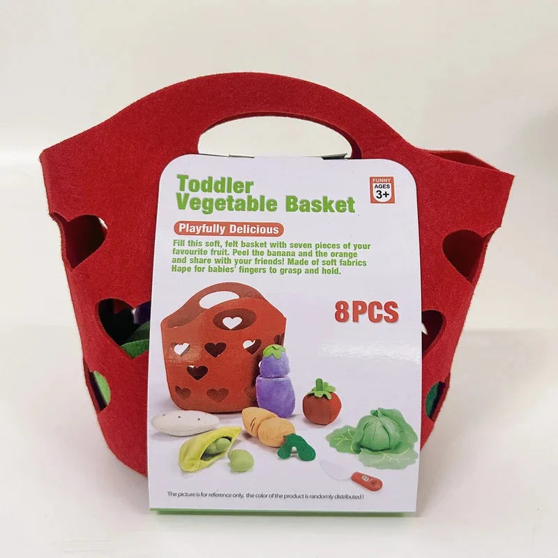 8pcs Felt Food vegetable basket Set Soft Felt cloth Fruits Pretend Play Toy Felt Fruit Children Kitchen Role Playing Toys Gifts