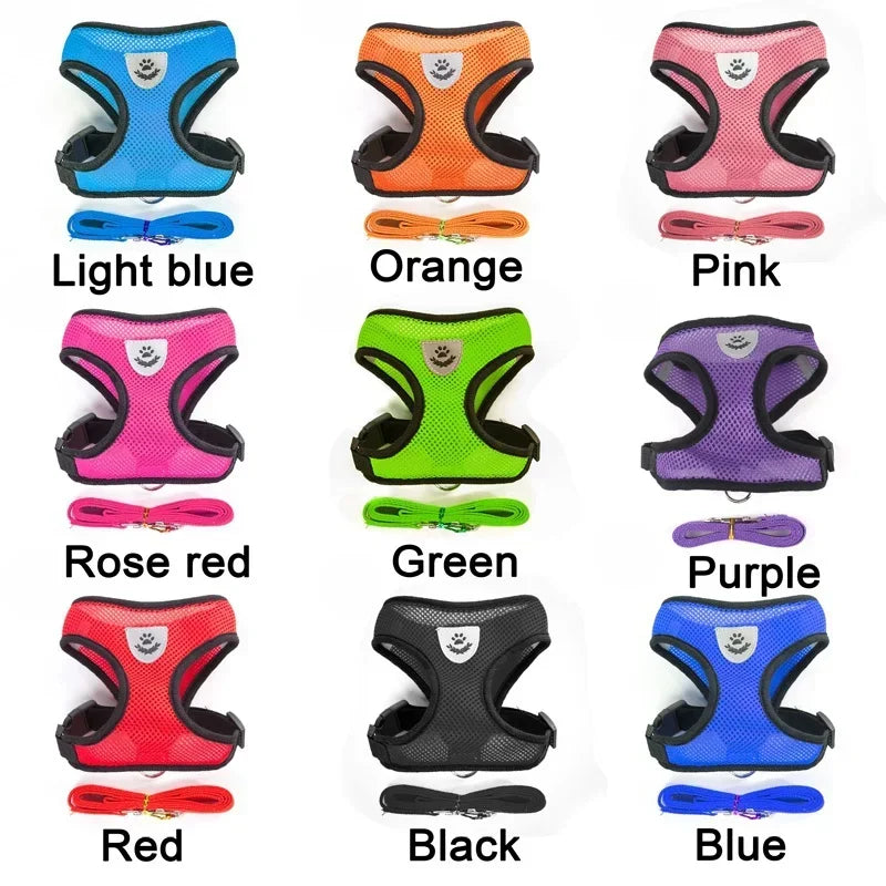 Dogs Puppy Harness Collar Cat Dog Adjustable Vest Walking Lead Leash Soft Breathable Polyester Mesh Harness For Small Medium Pet
