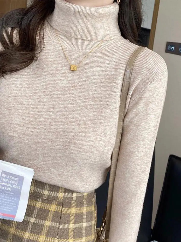 2025 autumn winter Basic Slim soft solid color turtleneck Sweater Pullover Women Casual Long Sleeve chic bottom knitted Jumper