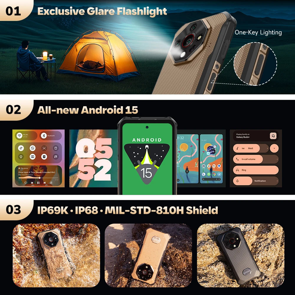 Ulefone Armor X16 Rugged Phone 10360mAh Battery Up to 12GB RAM 128GB ROM 120Hz 6.56" Night Camera NFC 4G Android 15 Smartphone