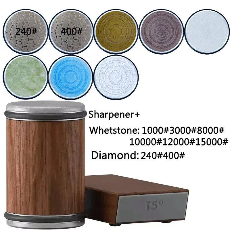 Rolling Knife Sharpener sapele Magnetic Holder Whetstone Sharpening Stone Kit 15 and 20 Degrees Angle Roller Kitchen Accessory