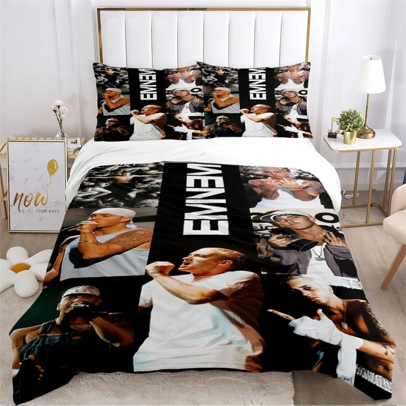 Eminem Hip-Hop Singer Print Bedding Set Exquisite Duvet Cover Comforter Set Luxury Bed Supplies Gift for Birthday