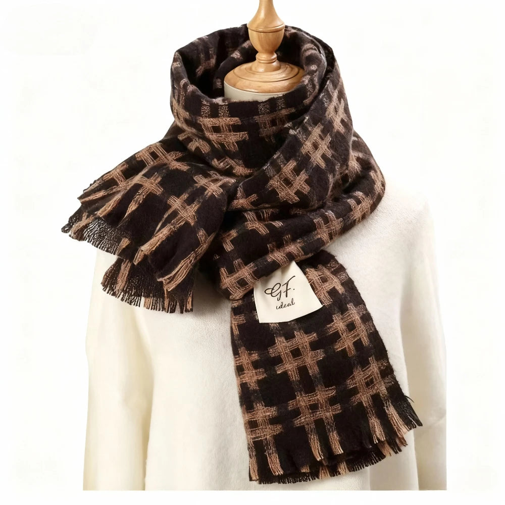 Black and White Plaid Printed Scarf Women's Autumn and Winter Polyester Fiber Scarf Fashionable and Versatile Warm Neck Shawl