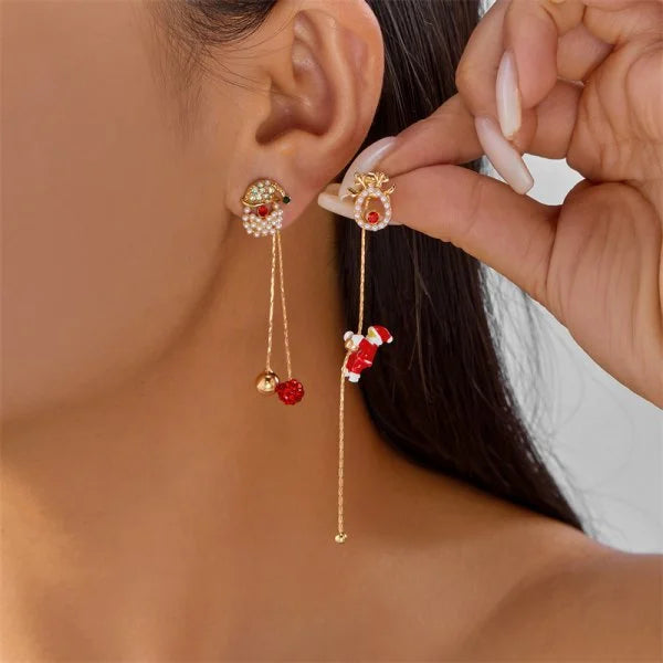 Trendy Christmas Asymmetrical Santa Claus Snowman Snowflake Dangle Earrings for Women Xmas Tree Earring Girls New Year Jewelry