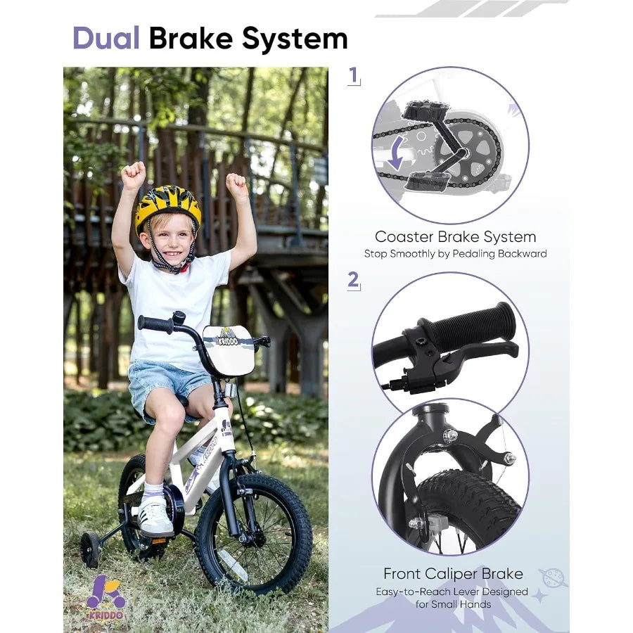 14-16 Inch Bike for Ages 38 Boys and Girls Bicycle with Removable Training Wheels Bicycle for with Hand Brake Coaster Brake Adj