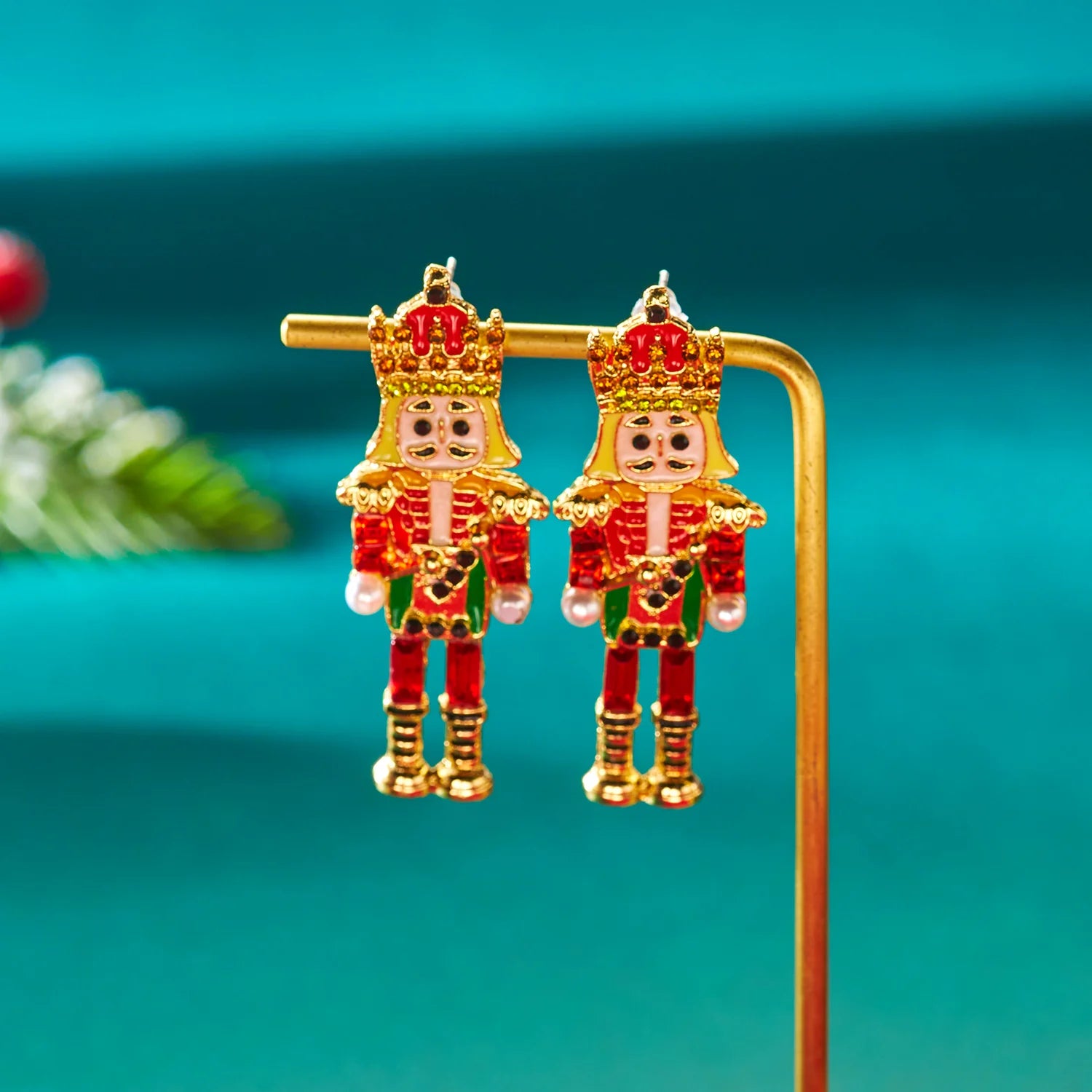 Cute Nutcracker Soldier Pendant Earrings For Women Shiny Rhinestone Imitation Pearl Elegant Earrings Christmas New Year Jewelry