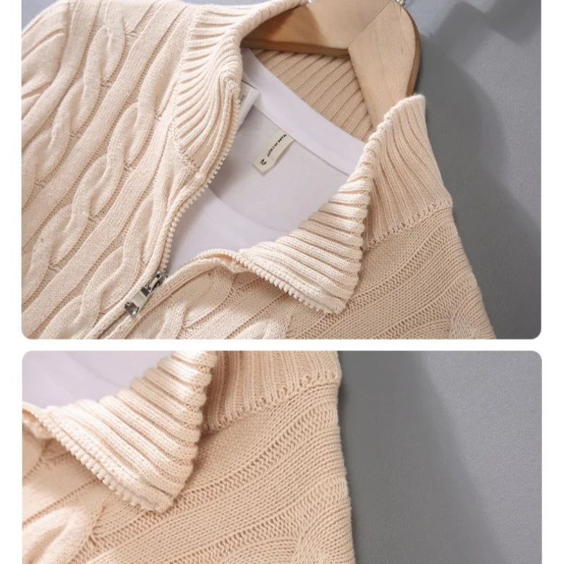 2025 New Autumn Winter Men Pullover Sweater Men Stand Collar Half Zip Cotton 100% Thickened Knit Solid Color High Street Clothes